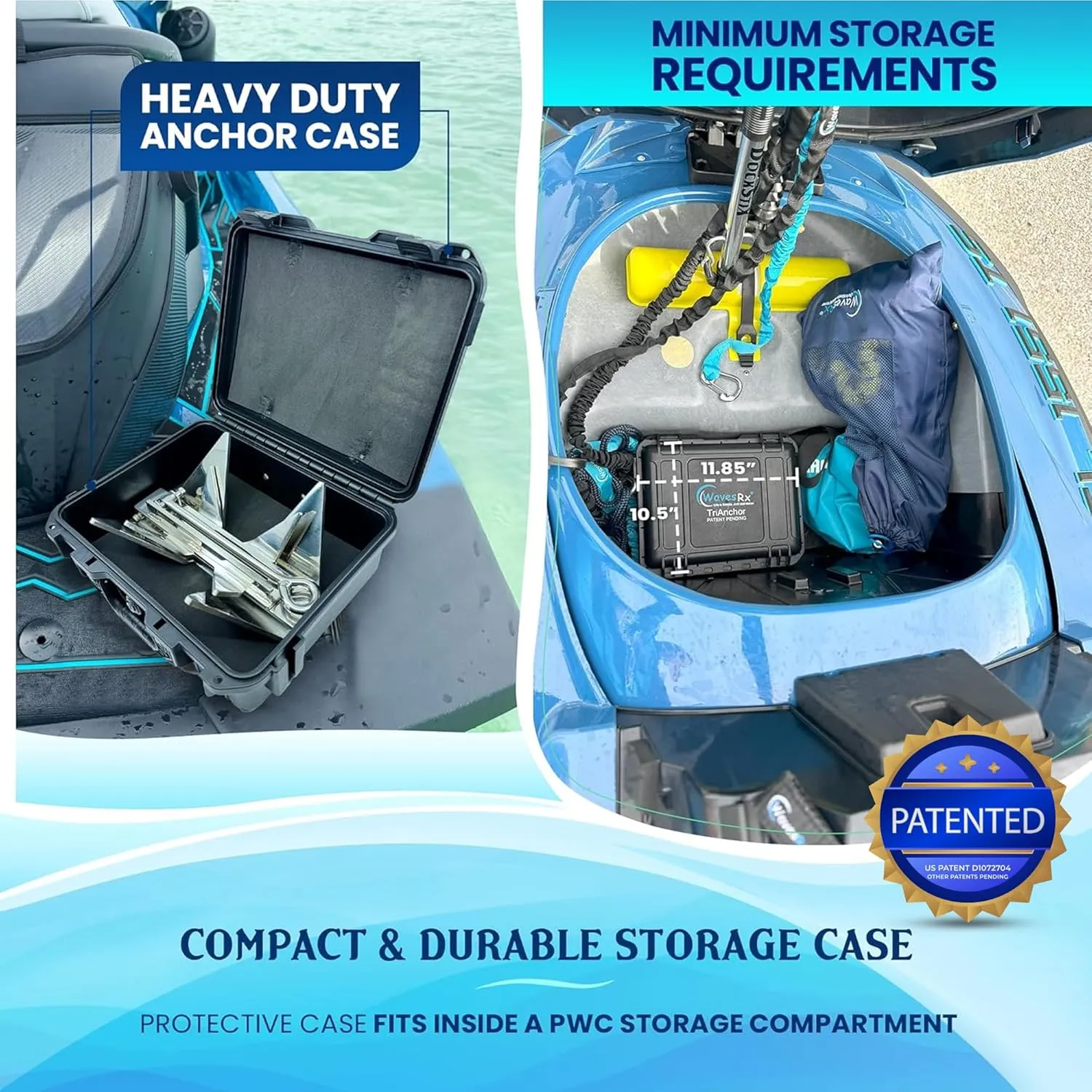 TriAnchor - Stainless Steel Folding PWC & Boat Anchor Kit | Sets Instantly for Effortless Boat & Jet Ski Anchoring | Compact Patent-Pending Design Grips Better Than Plow, Fluke or Box Anchor