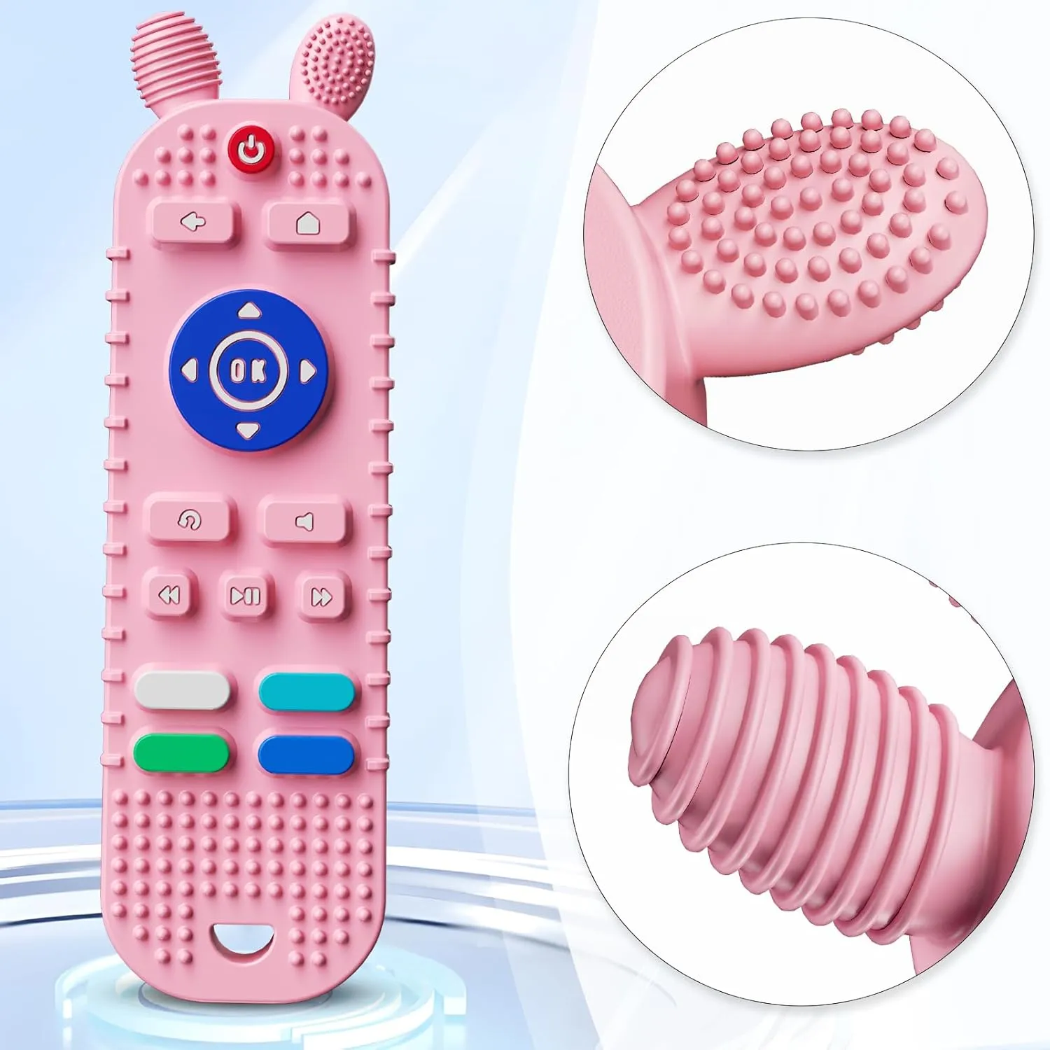 TV Remote Control Shape Baby Teething Toys and Phone Shape Teether Toys for Babies 6-12 Months, Soft Flexible Silicone Chew Toys for Baby - Black Pink
