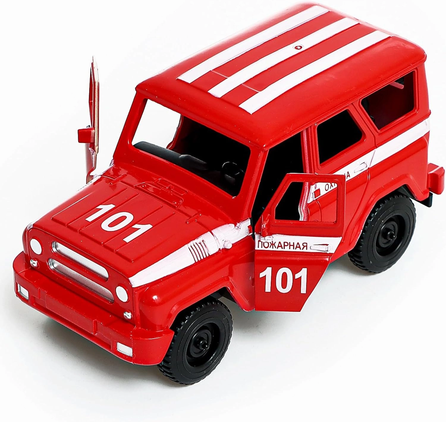 UAZ Hunter SUV 1:43 Scale Russian Fire Guard, Pull Back Action, Red