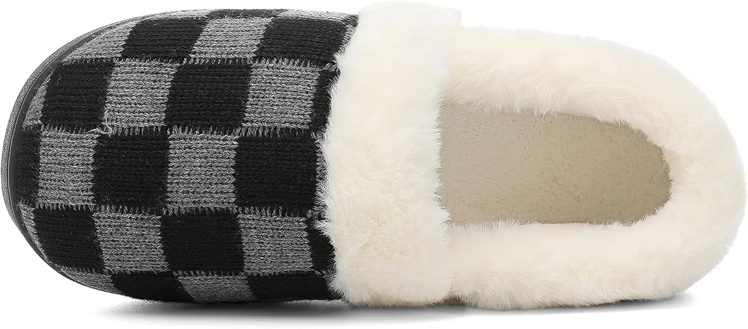 UBFEN Womens Fuzzy House Slippers Warm Bedroom Shoes with Faux Fur Lining Non Slip Memory Foam Slippers for ladies Indoor and Outdoor