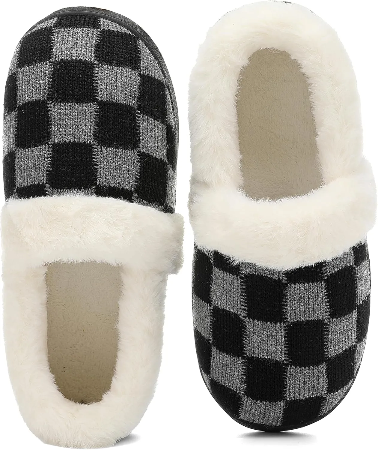 UBFEN Womens Fuzzy House Slippers Warm Bedroom Shoes with Faux Fur Lining Non Slip Memory Foam Slippers for ladies Indoor and Outdoor