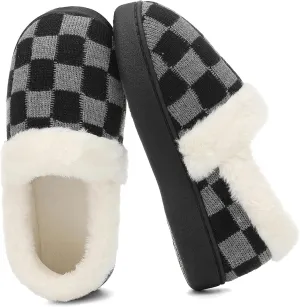 UBFEN Womens Fuzzy House Slippers Warm Bedroom Shoes with Faux Fur Lining Non Slip Memory Foam Slippers for ladies Indoor and Outdoor