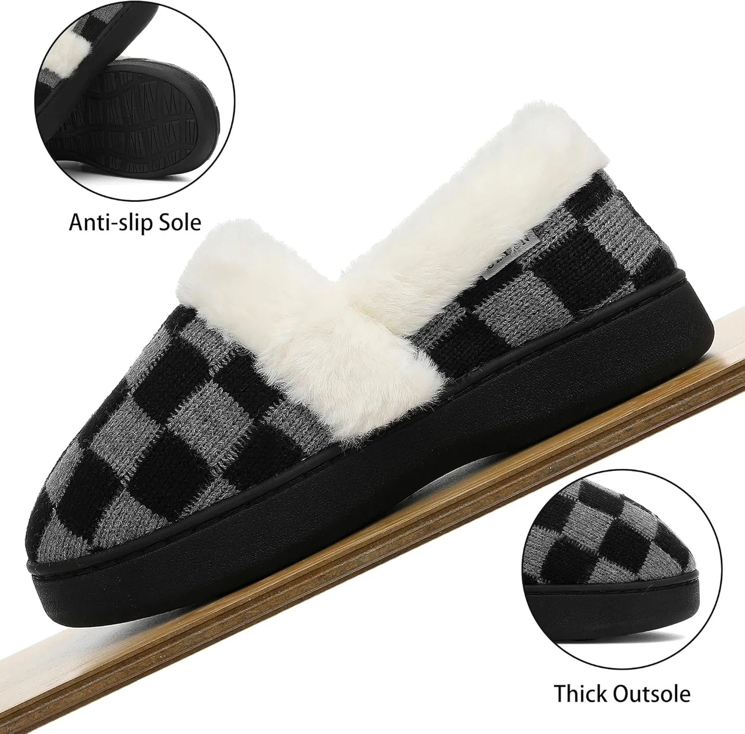 UBFEN Womens Fuzzy House Slippers Warm Bedroom Shoes with Faux Fur Lining Non Slip Memory Foam Slippers for ladies Indoor and Outdoor