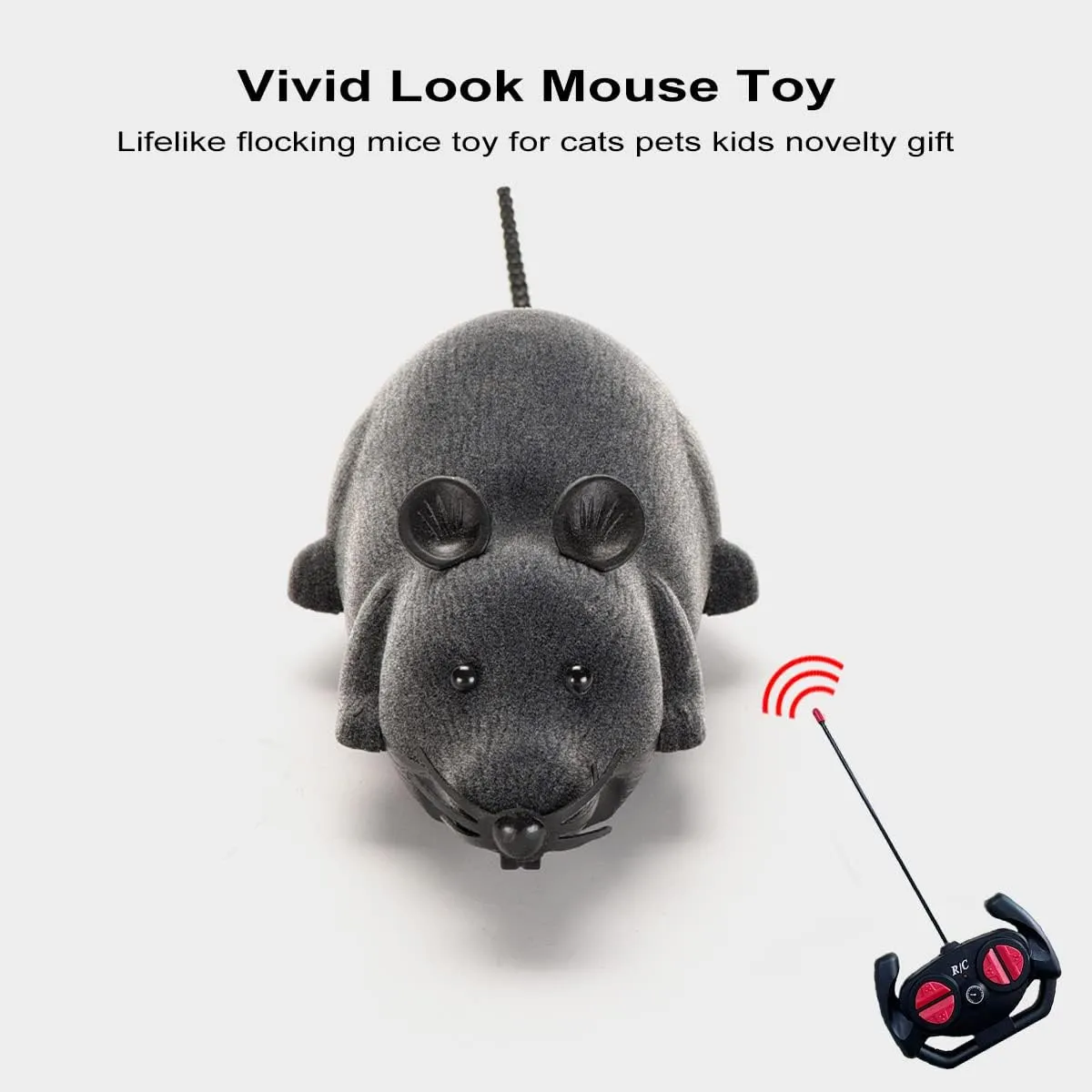 Ufurty Remote Control Mouse Cat Toy, Greatstar Wireless Electronic RC Mouse Rat Pet Toy Running Wheel Plush Rat Chasing Prank Toy for Cats Dogs Pets Kids Novelty Gift (Black)