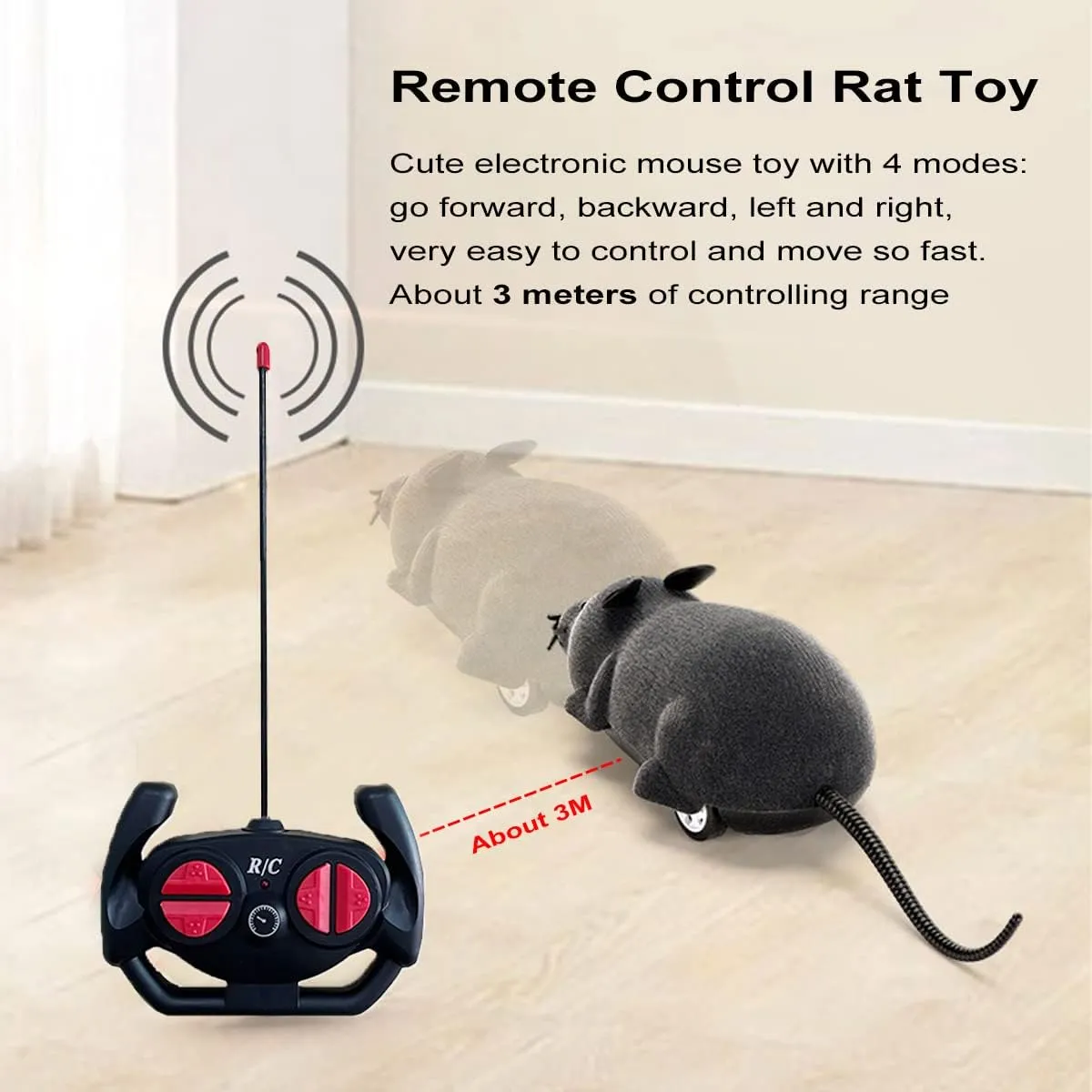 Ufurty Remote Control Mouse Cat Toy, Greatstar Wireless Electronic RC Mouse Rat Pet Toy Running Wheel Plush Rat Chasing Prank Toy for Cats Dogs Pets Kids Novelty Gift (Black)