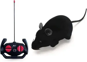 Ufurty Remote Control Mouse Cat Toy, Greatstar Wireless Electronic RC Mouse Rat Pet Toy Running Wheel Plush Rat Chasing Prank Toy for Cats Dogs Pets Kids Novelty Gift (Black)