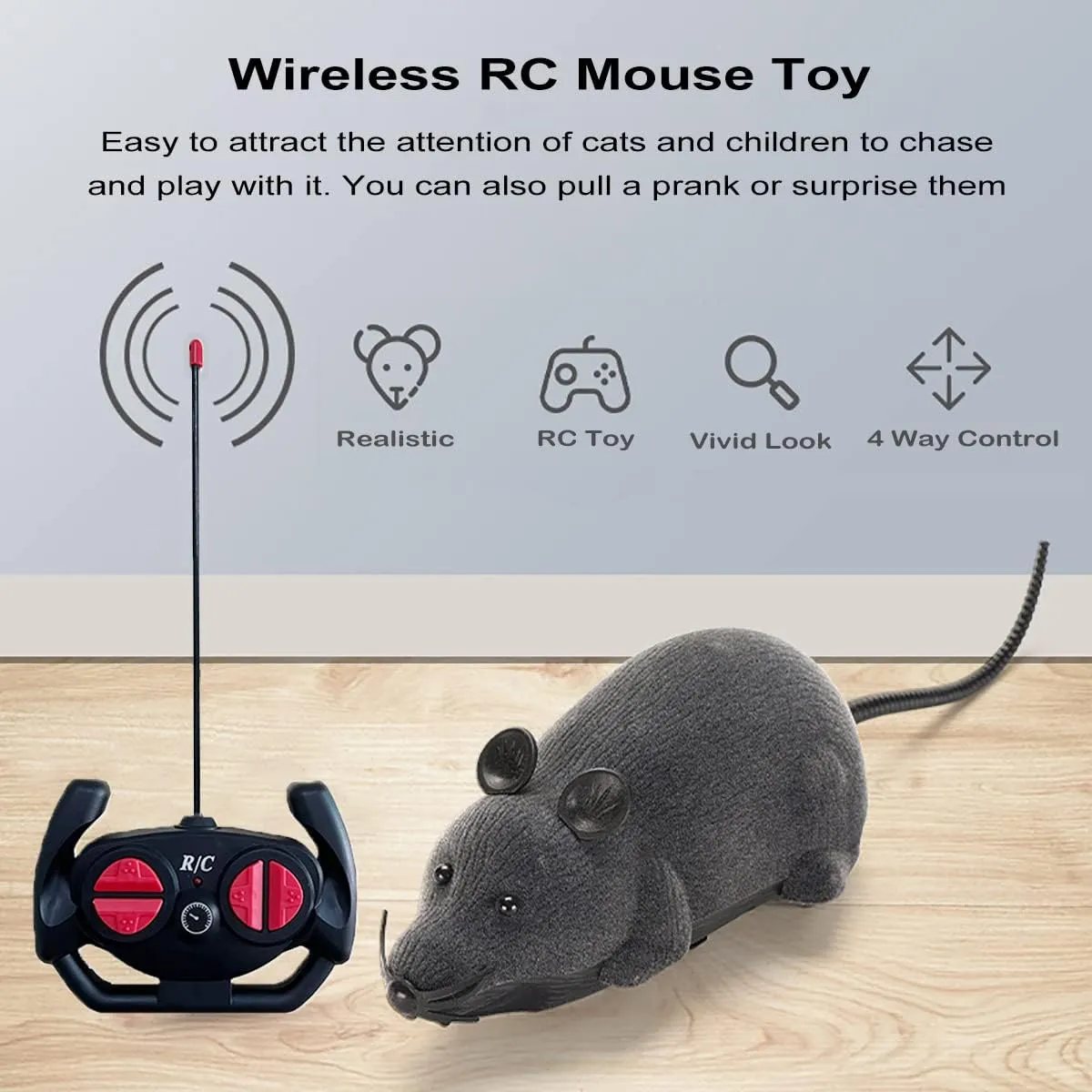 Ufurty Remote Control Mouse Cat Toy, Greatstar Wireless Electronic RC Mouse Rat Pet Toy Running Wheel Plush Rat Chasing Prank Toy for Cats Dogs Pets Kids Novelty Gift (Black)