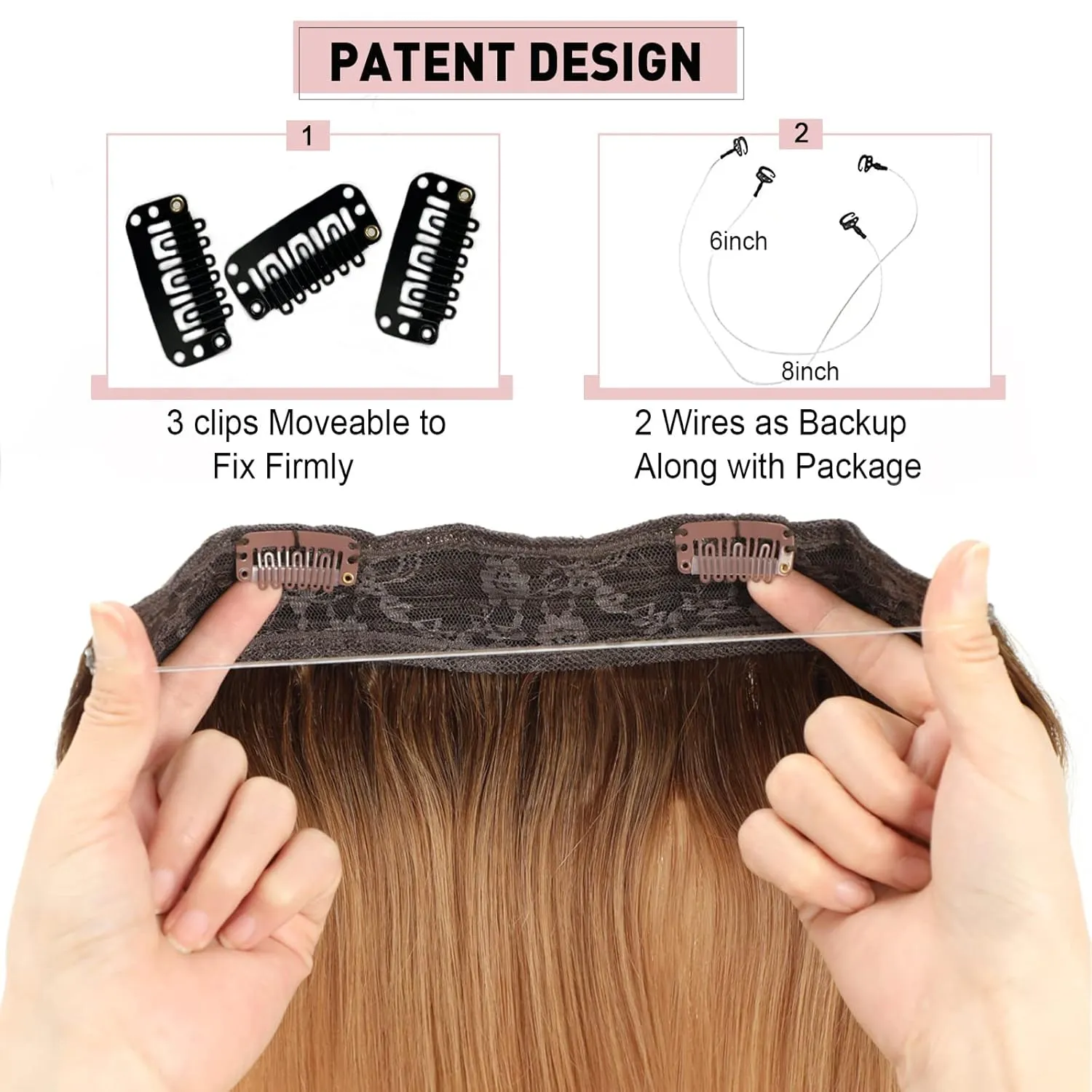 Ugrace Hair Wire Hair Extensions Real Human Hair Balayage Chocolate Brown to Dark Blonde 14 inch 70g Transparent Invisible Fish Line Straight Clip in Human Hair Extensions for Women