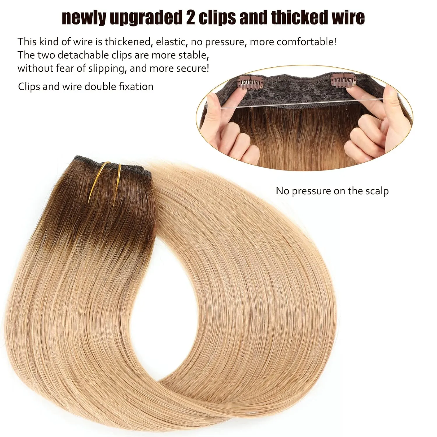 Ugrace Hair Wire Hair Extensions Real Human Hair Balayage Chocolate Brown to Dark Blonde 14 inch 70g Transparent Invisible Fish Line Straight Clip in Human Hair Extensions for Women