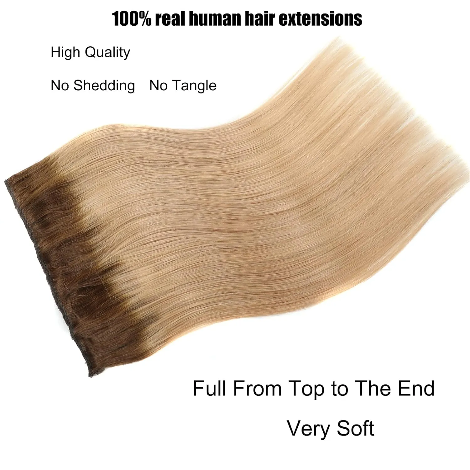 Ugrace Hair Wire Hair Extensions Real Human Hair Balayage Chocolate Brown to Dark Blonde 14 inch 70g Transparent Invisible Fish Line Straight Clip in Human Hair Extensions for Women