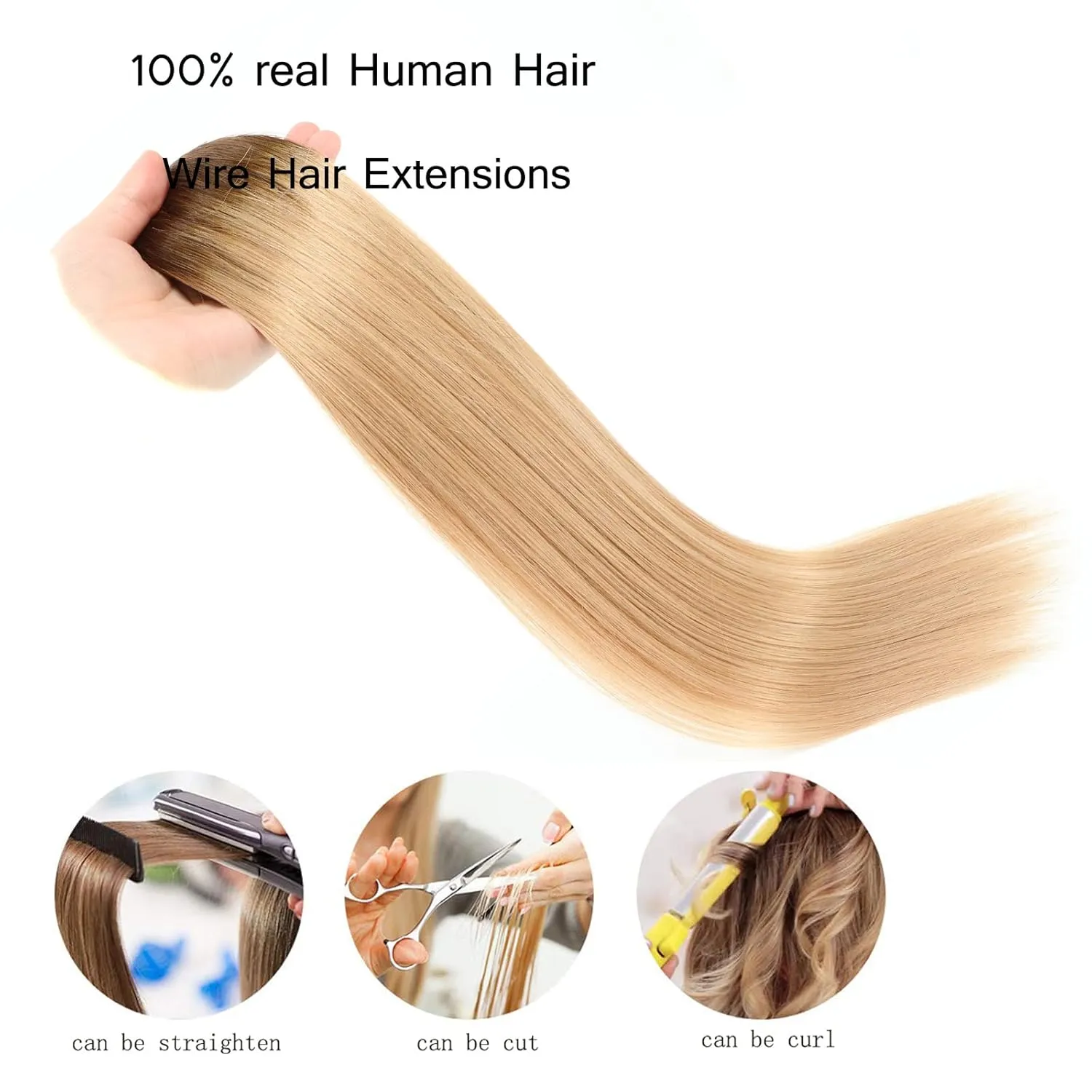 Ugrace Hair Wire Hair Extensions Real Human Hair Balayage Chocolate Brown to Dark Blonde 14 inch 70g Transparent Invisible Fish Line Straight Clip in Human Hair Extensions for Women