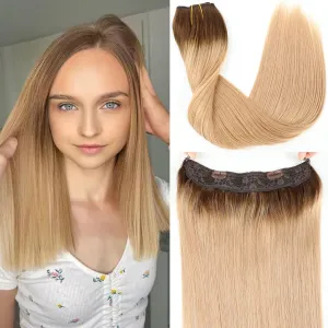 Ugrace Hair Wire Hair Extensions Real Human Hair Balayage Chocolate Brown to Dark Blonde 18 inch 90g Transparent Invisible Fish Line Straight Clip in Human Hair Extensions for Women