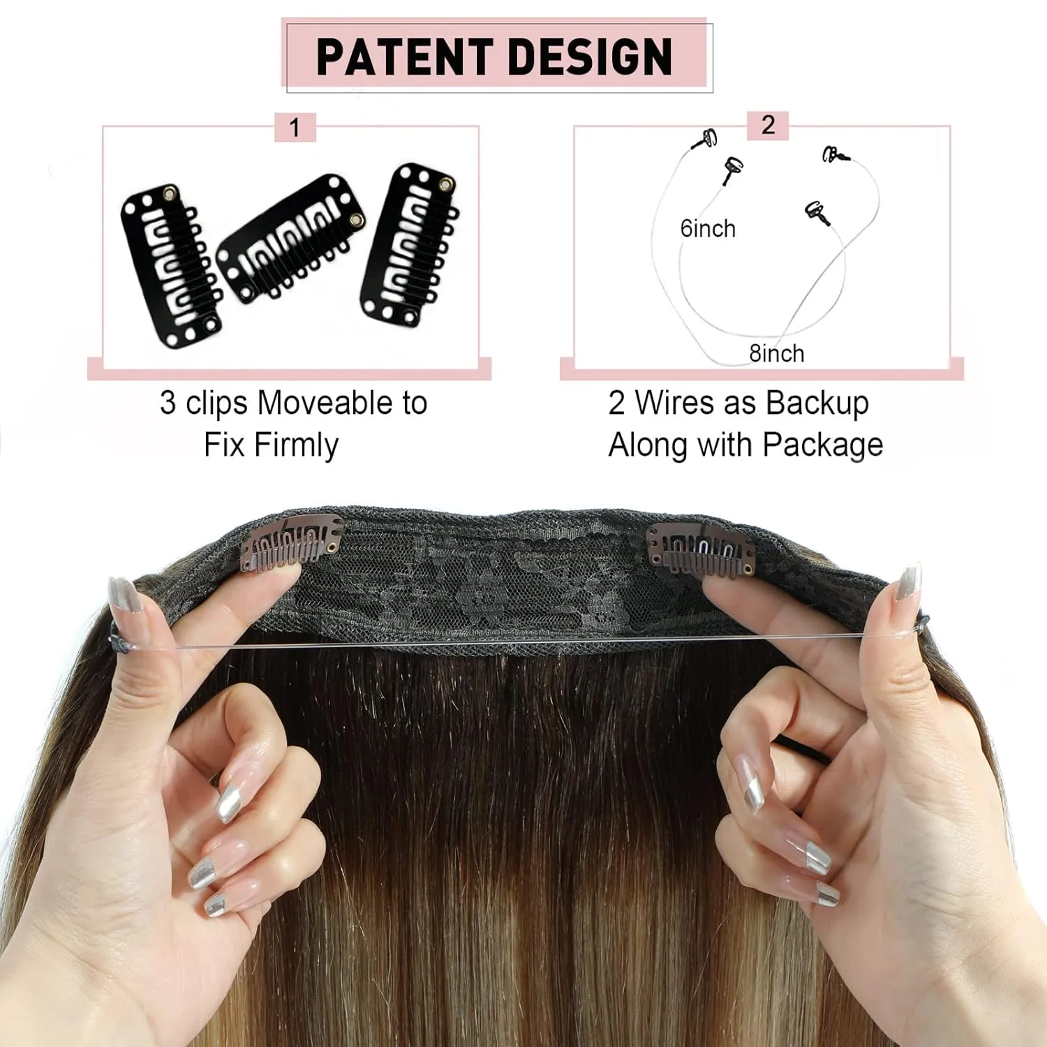 Ugrace Hair Wire Hair Extensions Real Human Hair Balayage Light Brown to Ash Brown and Bleach Blonde 18 inch 90g Transparent Invisible Fish Line Straight Clip in Human Hair Extensions for Women