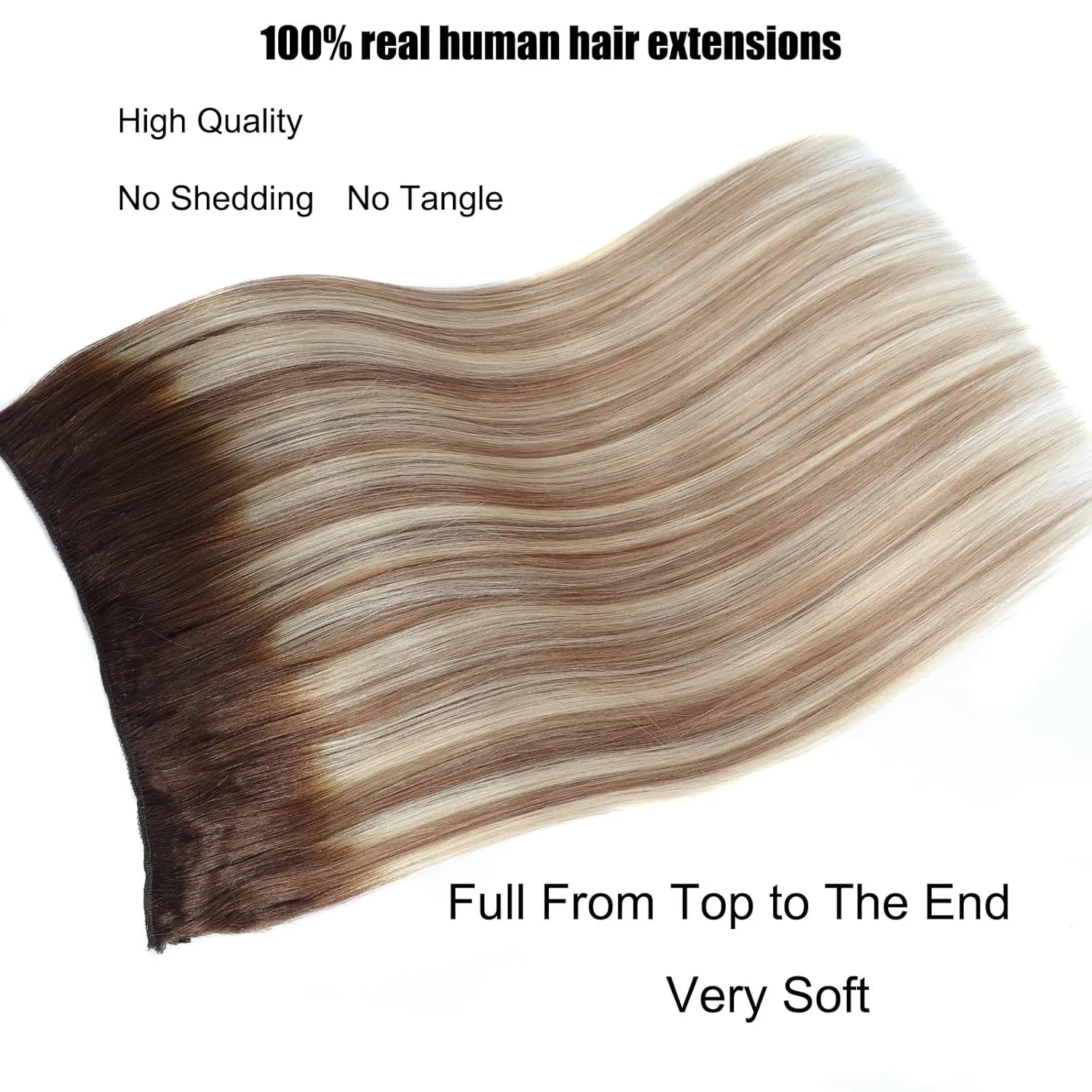 Ugrace Hair Wire Hair Extensions Real Human Hair Balayage Light Brown to Ash Brown and Bleach Blonde 18 inch 90g Transparent Invisible Fish Line Straight Clip in Human Hair Extensions for Women