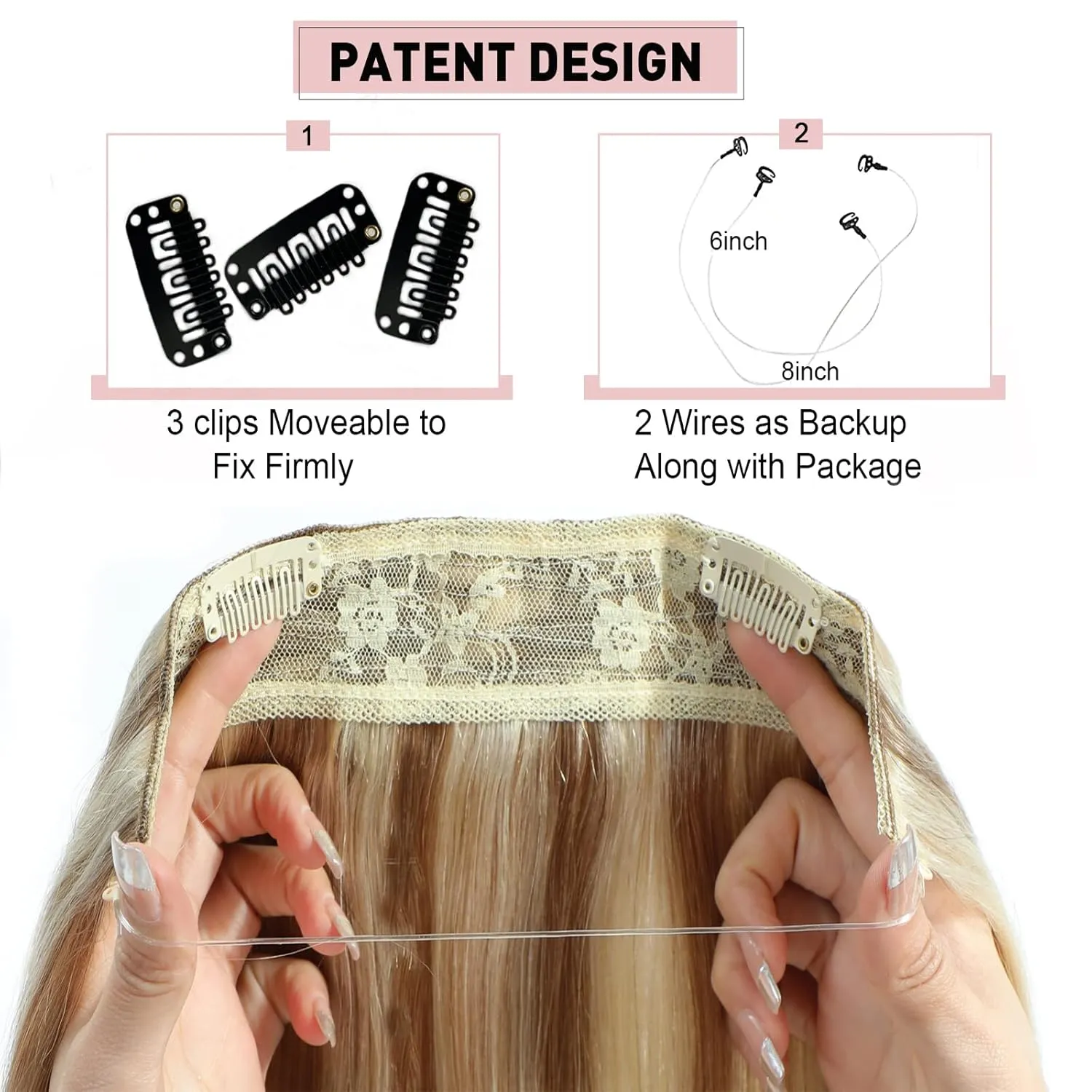 Ugrace Hair Wire Hair Extensions Real Human Hair Light Blonde Highlighted Golden Blonde 18 inch 90g Hairpiece with Invisible Fish Line Straight Clip in Human Hair Extensions for Women