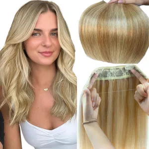 Ugrace Real Human Hair Clip in Extensions with Invisible Fish Line - Straight Hair (14 inch, Highlight Color P16/613)