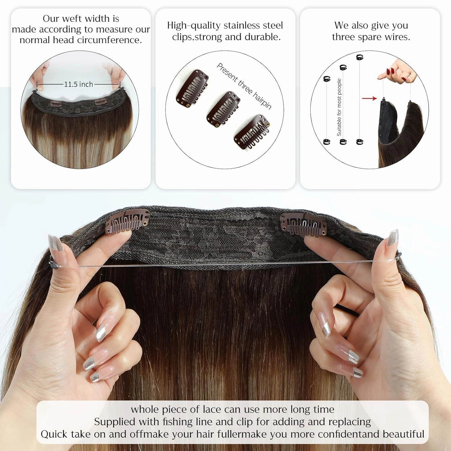 Ugrace Hair Wire Hair Extensions Real Human Hair 14 inch 70g Transparent Invisible Fish Line Straight Clip in Human Hair Extensions for Women