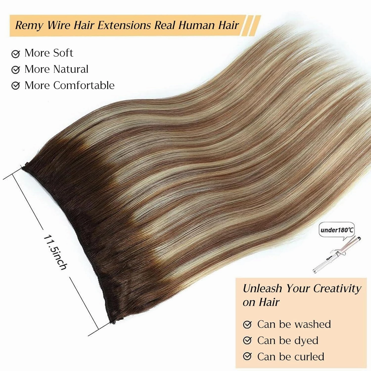 Ugrace Hair Wire Hair Extensions Real Human Hair 14 inch 70g Transparent Invisible Fish Line Straight Clip in Human Hair Extensions for Women