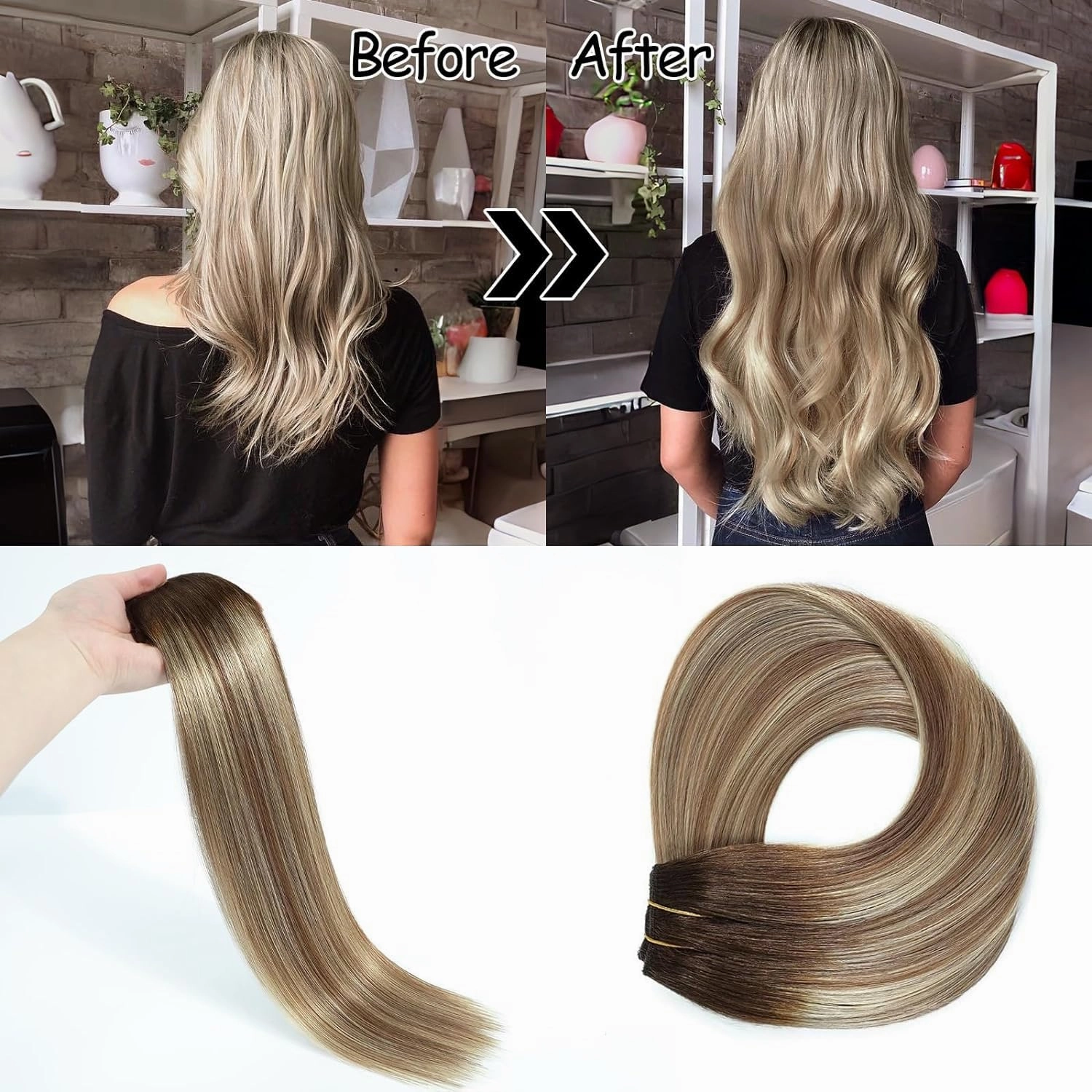 Ugrace Hair Wire Hair Extensions Real Human Hair 14 inch 70g Transparent Invisible Fish Line Straight Clip in Human Hair Extensions for Women