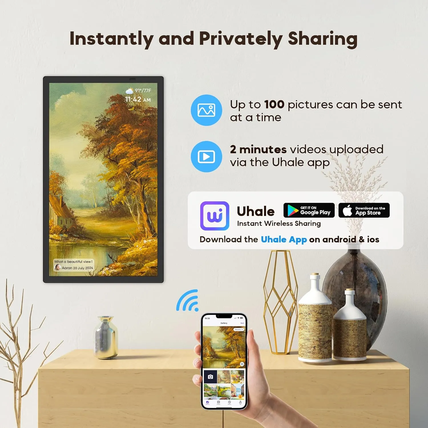 Uhale 21.5 Inch Large Digital Picture Frame WiFi with Remote Control, 1920 x 1080 FHD IPS No Touch Screen Electronic Photo Frames with 32GB, Support SD USB, Share Photos Videos Instantly