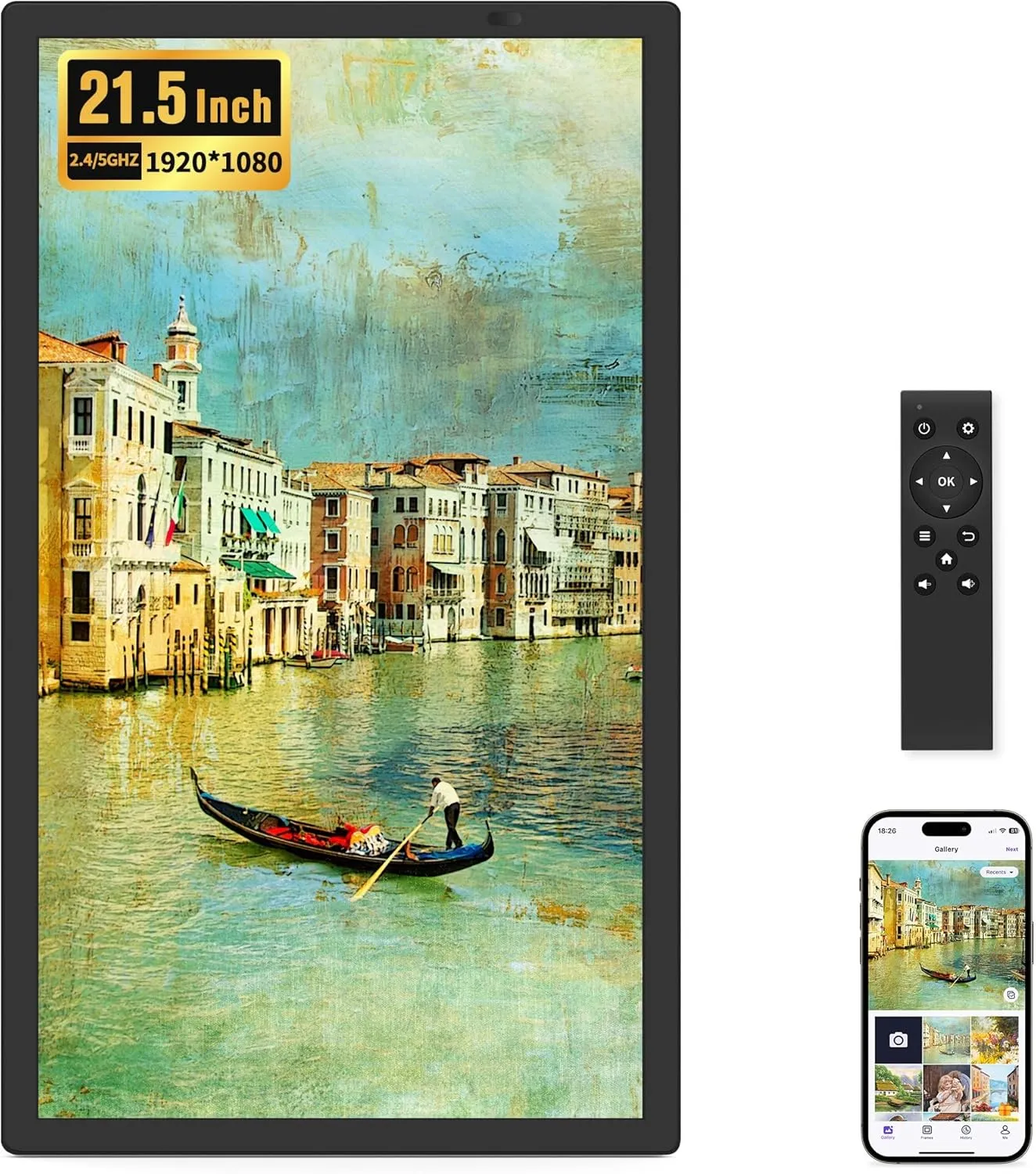 Uhale 21.5 Inch Large Digital Picture Frame WiFi with Remote Control, 1920 x 1080 FHD IPS No Touch Screen Electronic Photo Frames with 32GB, Support SD USB, Share Photos Videos Instantly