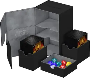 Ultimate Guard Flip 'n' Tray 160 , Deck Case for 160 Double-Sleeved TCG Cards  Dice Tray, Black/Grey, Independent Magnetic Closure & Microfiber Lining