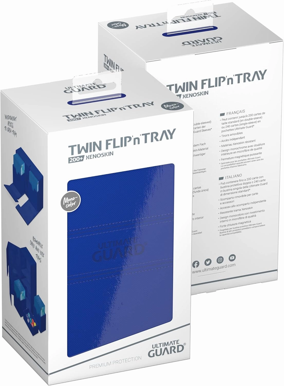 Ultimate Guard Twin Flip'n'Tray 200 , Deck Case for 200 Double-Sleeved TCG Cards   Dice Tray, Blue, Independent Magnetic Closure & Microfiber Inner Lining