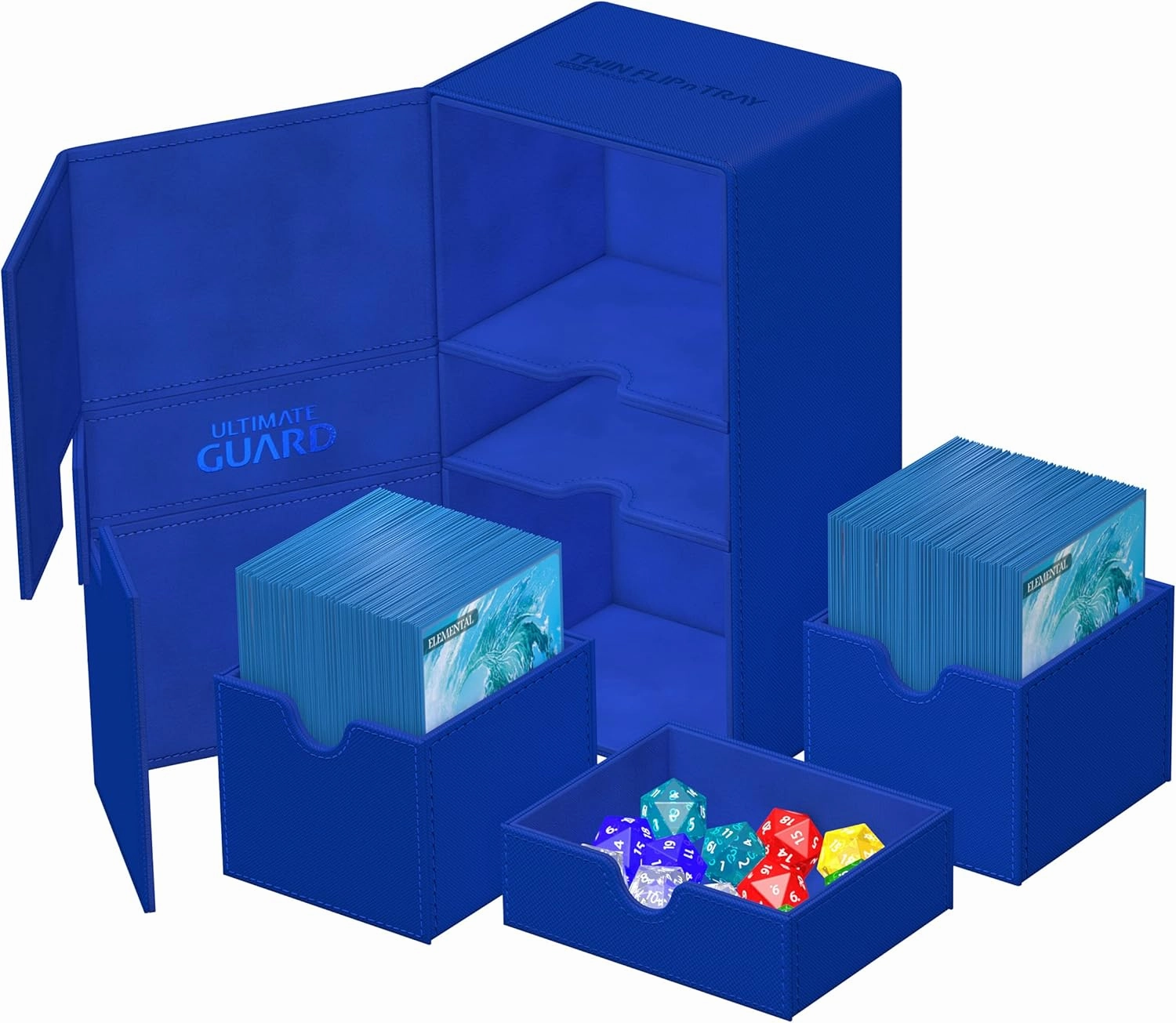Ultimate Guard Twin Flip'n'Tray 200 , Deck Case for 200 Double-Sleeved TCG Cards   Dice Tray, Blue, Independent Magnetic Closure & Microfiber Inner Lining