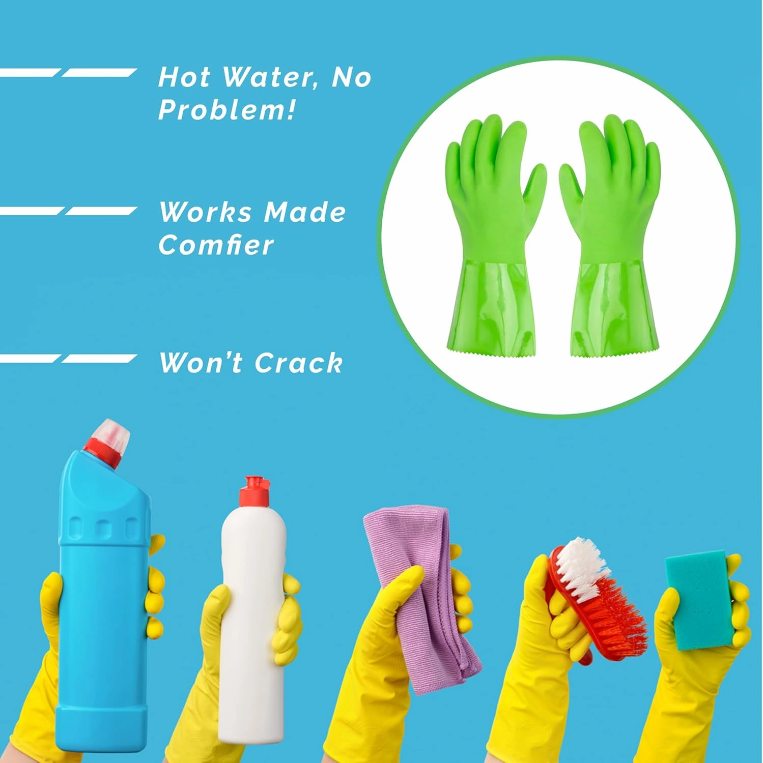 Ultimate Rubber Household PVC Gloves with Comfortable Cotton Lining, Anti-Slip surface, Kitchen Dishwashing, Extra Thickness, Kitchen Cleaning, Working, Painting, Pet Care (Medium, Green)