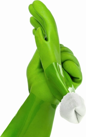 Ultimate Rubber Household PVC Gloves with Comfortable Cotton Lining, Anti-Slip surface, Kitchen Dishwashing, Extra Thickness, Kitchen Cleaning, Working, Painting, Pet Care (Medium, Green)