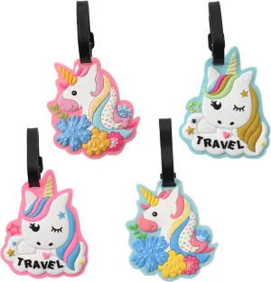 Unicorn Luggage Tags Cute Assorted Unicorns Silicone Travel Accessories Set Identification Labels for Suitcase Bag Airplane 4 Piece
