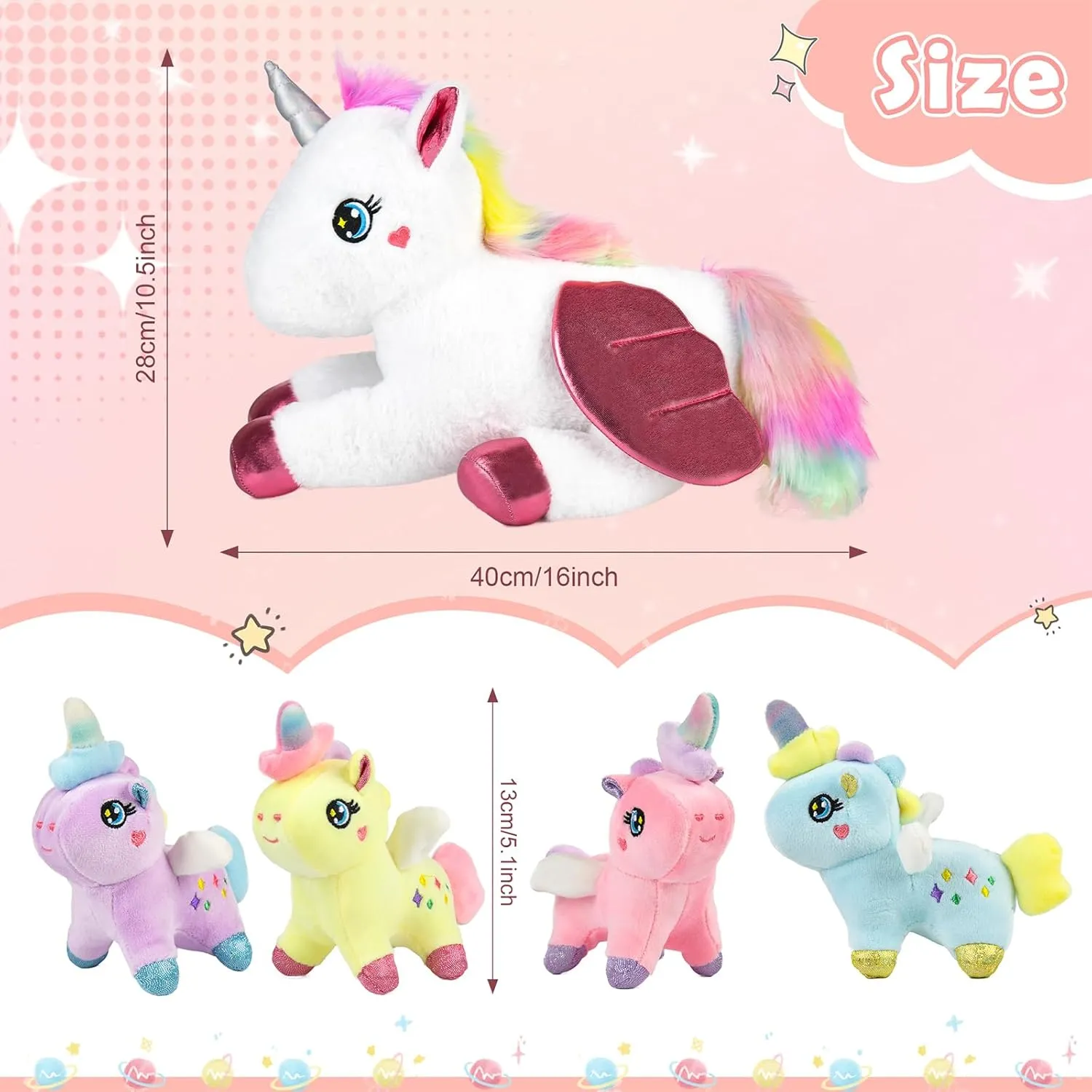 Unicorn Stuffed Animals, Cute Plush Toy Mommy Unicorn with 4 Babies Unicorns in Her Tummy, Plush Pillow Toy Set with Wings for Birthday for Ages 3 4 5 6 7 8  Yeas Old Girls Toddler Kids