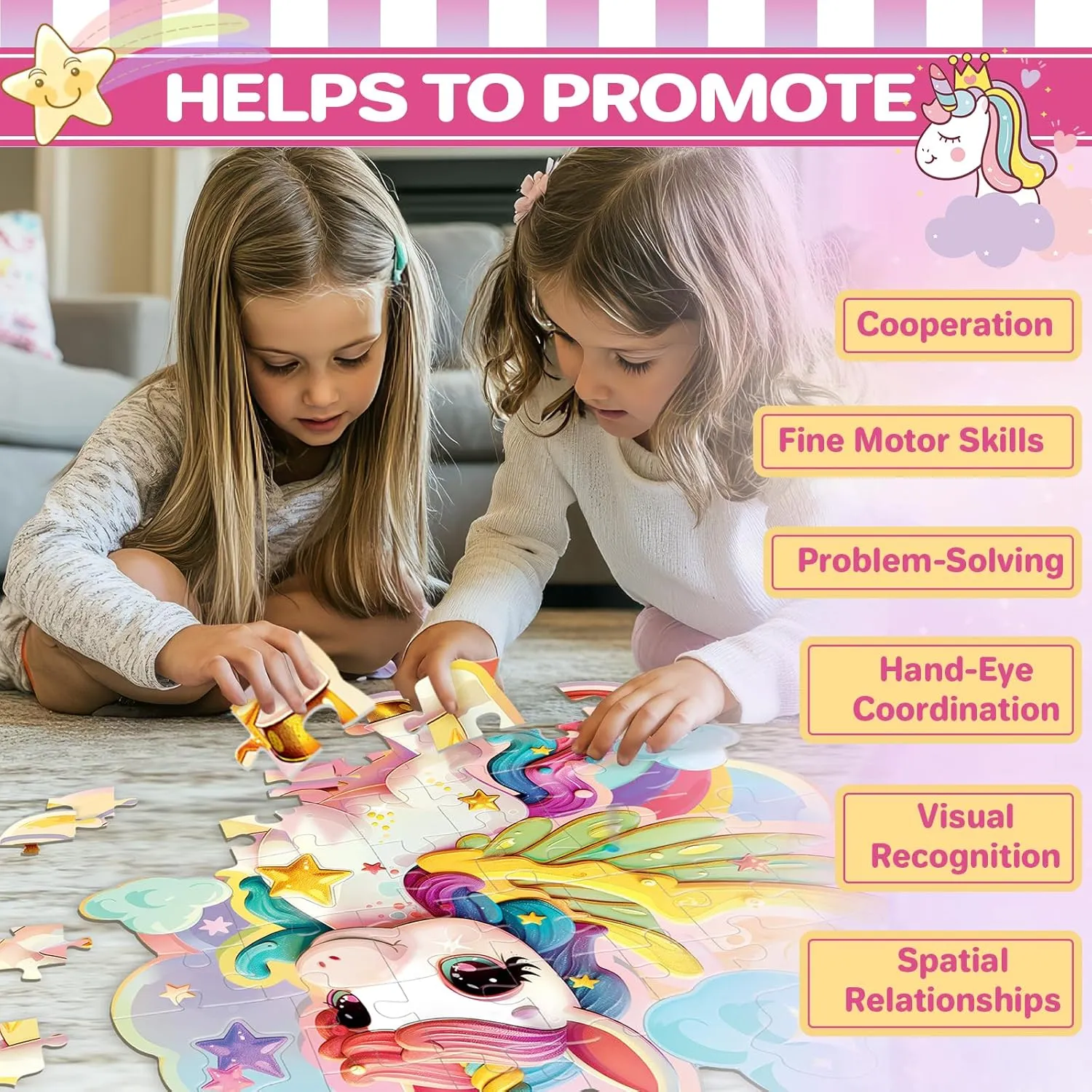 Unicorn Toys for Girls Age 4-6,48 Piece Unicorn Large Floor Puzzles for Kids Ages 3-5, Toddler Learning Preschool Educational Development Toys Christmas Birthday Gift for Boys Girls
