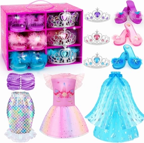 Unicorn Costume & Mermaid Costume for Girls,Blue Princess Dress up Clothes with Top, Fairy Tutu, Shoes, Crown Toddler Role Play Toy for Halloween Christmas Birthday Party Toys 3 4 5 6 Years