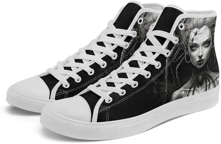 Unisex Fashion Skull High Top Sneakers Classic Lace-Up Canvas Shoes,Casual Cool Hip Hop Tennis Walking Shoes for Men Women