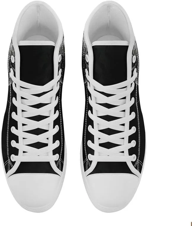Unisex Fashion Skull High Top Sneakers Classic Lace-Up Canvas Shoes,Casual Cool Hip Hop Tennis Walking Shoes for Men Women
