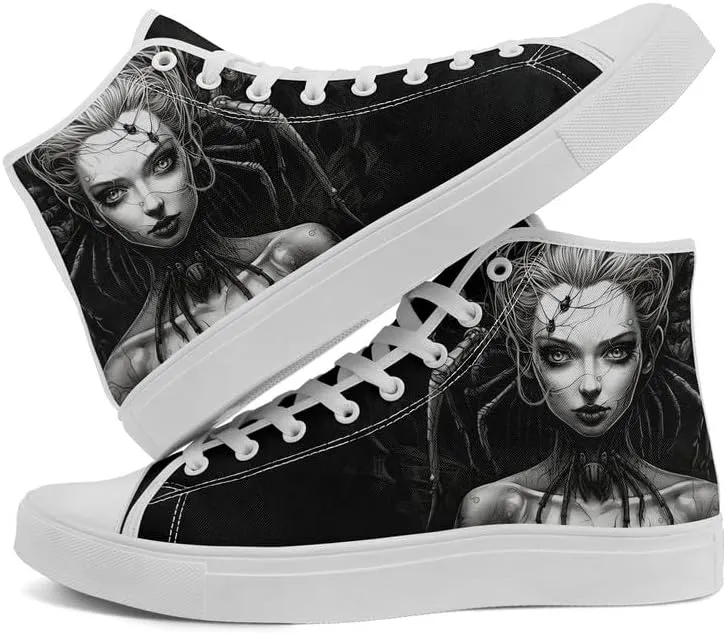 Unisex Fashion Skull High Top Sneakers Classic Lace-Up Canvas Shoes,Casual Cool Hip Hop Tennis Walking Shoes for Men Women