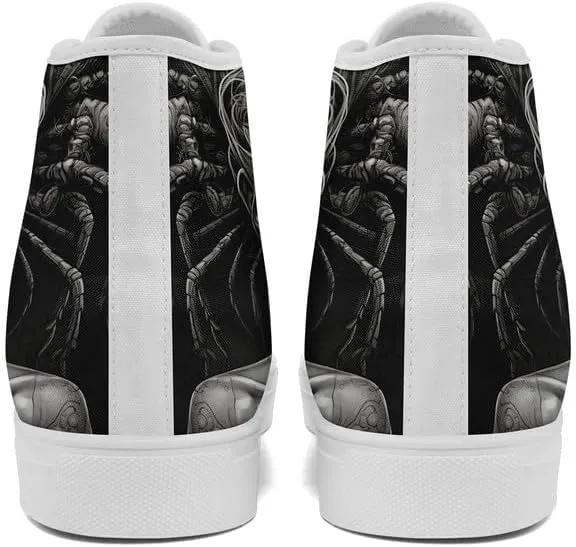 Unisex Fashion Skull High Top Sneakers Classic Lace-Up Canvas Shoes,Casual Cool Hip Hop Tennis Walking Shoes for Men Women