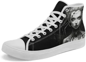 Unisex Fashion Skull High Top Sneakers Classic Lace-Up Canvas Shoes,Casual Cool Hip Hop Tennis Walking Shoes for Men Women