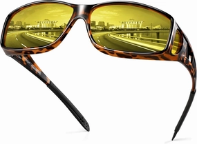 URUMQI Night Vision Driving Glasses Fit Over Eyeglasses for Men Women, Anti Glare Polarized Nighttime Glasses Yellow Lens