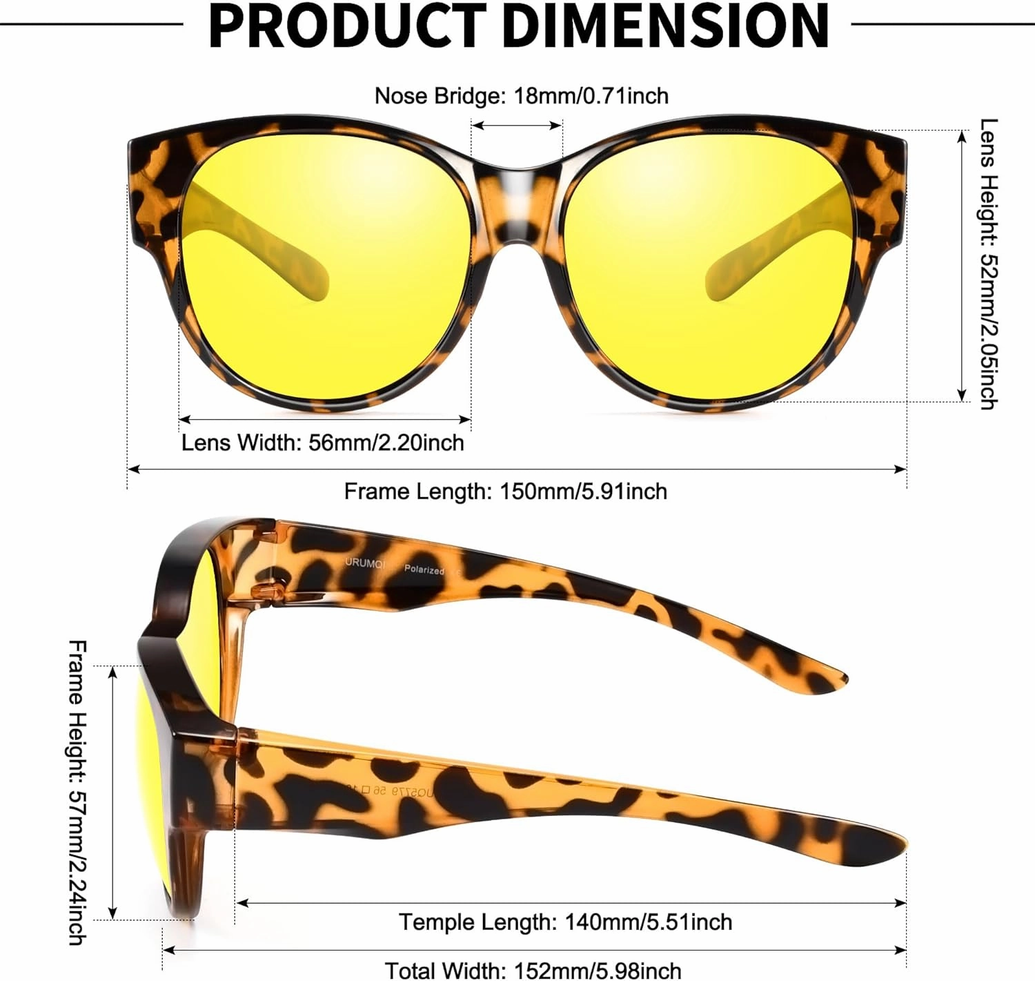 URUMQI Night Vision Driving Glasses for Women Anti-Glare Fit Over, Polarized Night Time HD Yellow Lens