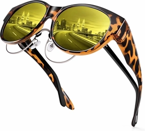 URUMQI Night Vision Driving Glasses for Women Anti-Glare Fit Over, Polarized Night Time HD Yellow Lens