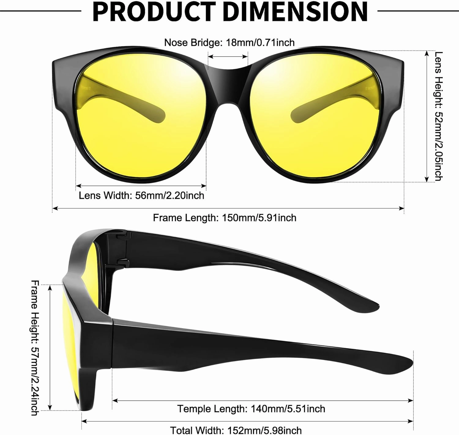 URUMQI Night Vision Driving Glasses for Women Anti-Glare Fit Over, Polarized Night Time HD Yellow Lens