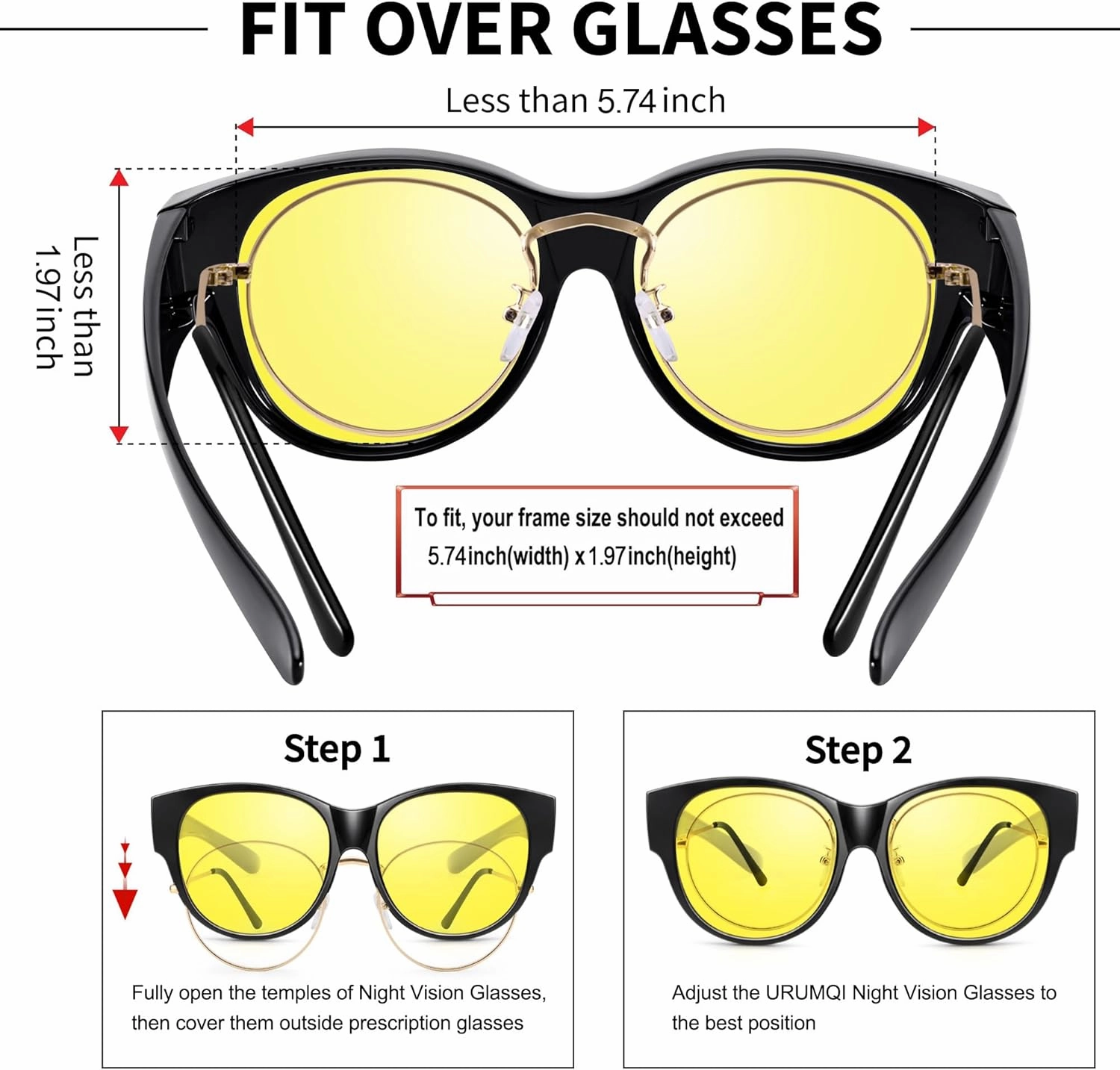 URUMQI Night Vision Driving Glasses for Women Anti-Glare Fit Over, Polarized Night Time HD Yellow Lens