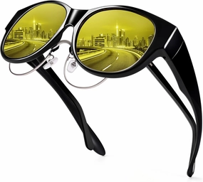 URUMQI Night Vision Driving Glasses for Women Anti-Glare Fit Over, Polarized Night Time HD Yellow Lens