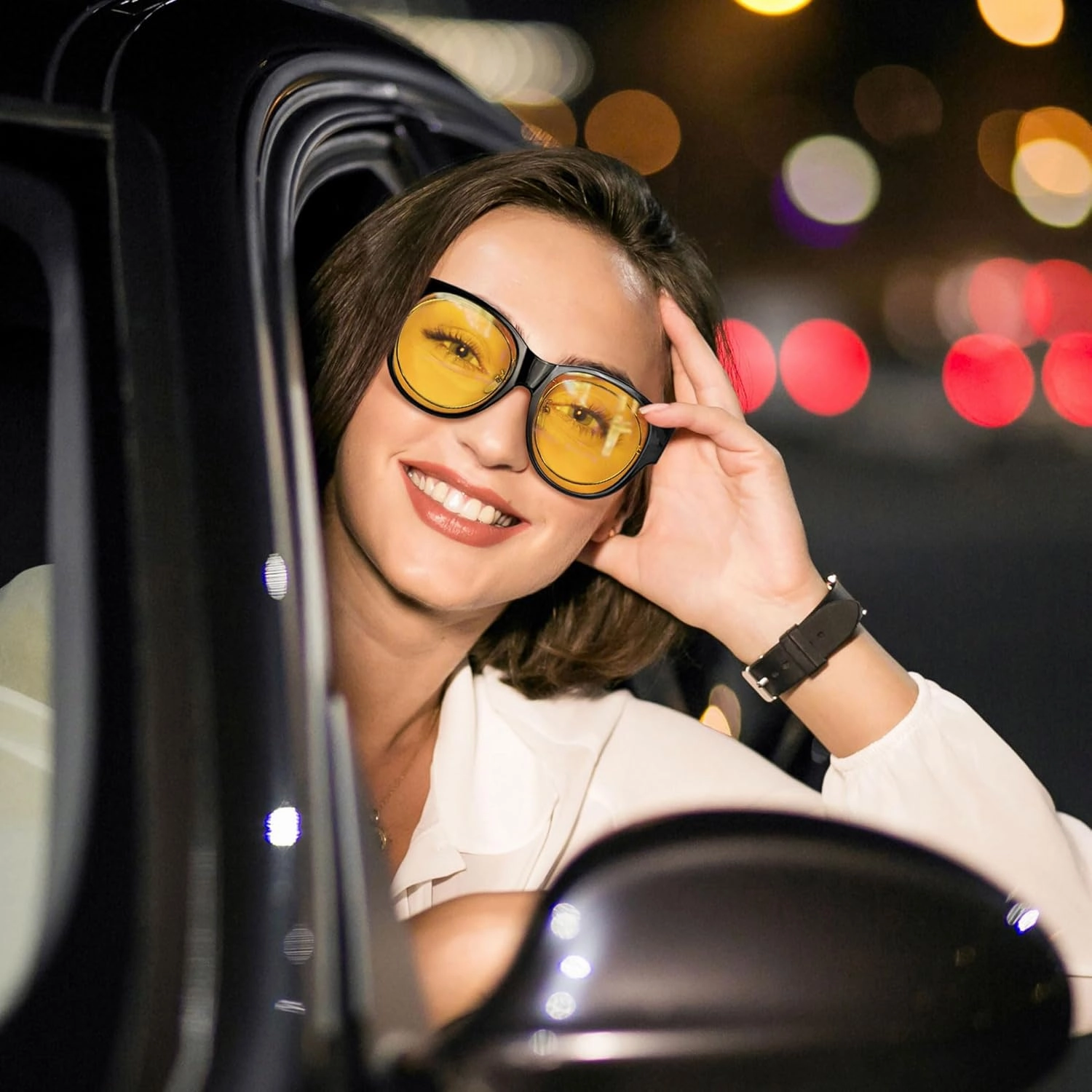 URUMQI Night Vision Driving Glasses for Women Anti-Glare Fit Over, Polarized Night Time HD Yellow Lens