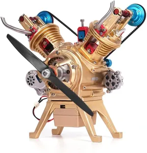 V2 Engine Model Kit That Works, All-Metal Car Mini Manual Assembly V2 Double-Cylinder Engine Model, Physics Experiment Set for Teens and Adults (217PCS)
