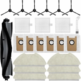 Vacuum Repalcement Parts for Airrobo T20  Reusable Hard Floor Expert Wet Mop Pads ×3   Replacement Vacuum bag x6 Filter x6  Edge Brush x6 Set  1 Main Brush Roller