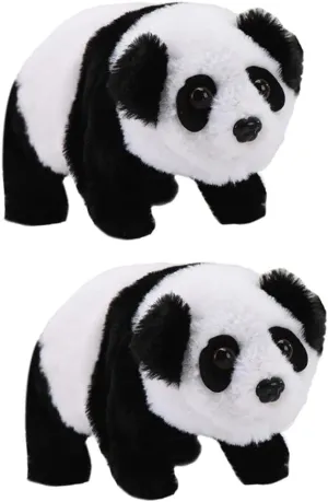 Vaguelly 2pcs Electric Walking Panda Toy Plush Simulation Animal Toy for Boy Girl Interactive Crawling Plush Panda Sounds Birthday for Boy Girl