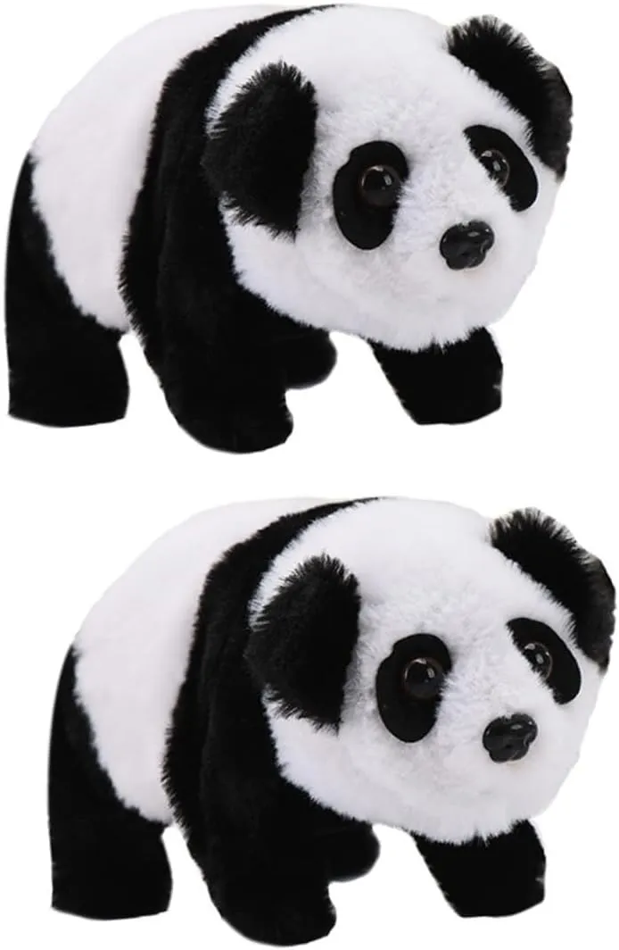 Vaguelly 2pcs Electric Walking Panda Toy Plush Simulation Animal Toy for Boy Girl Interactive Crawling Plush Panda Sounds Birthday for Boy Girl